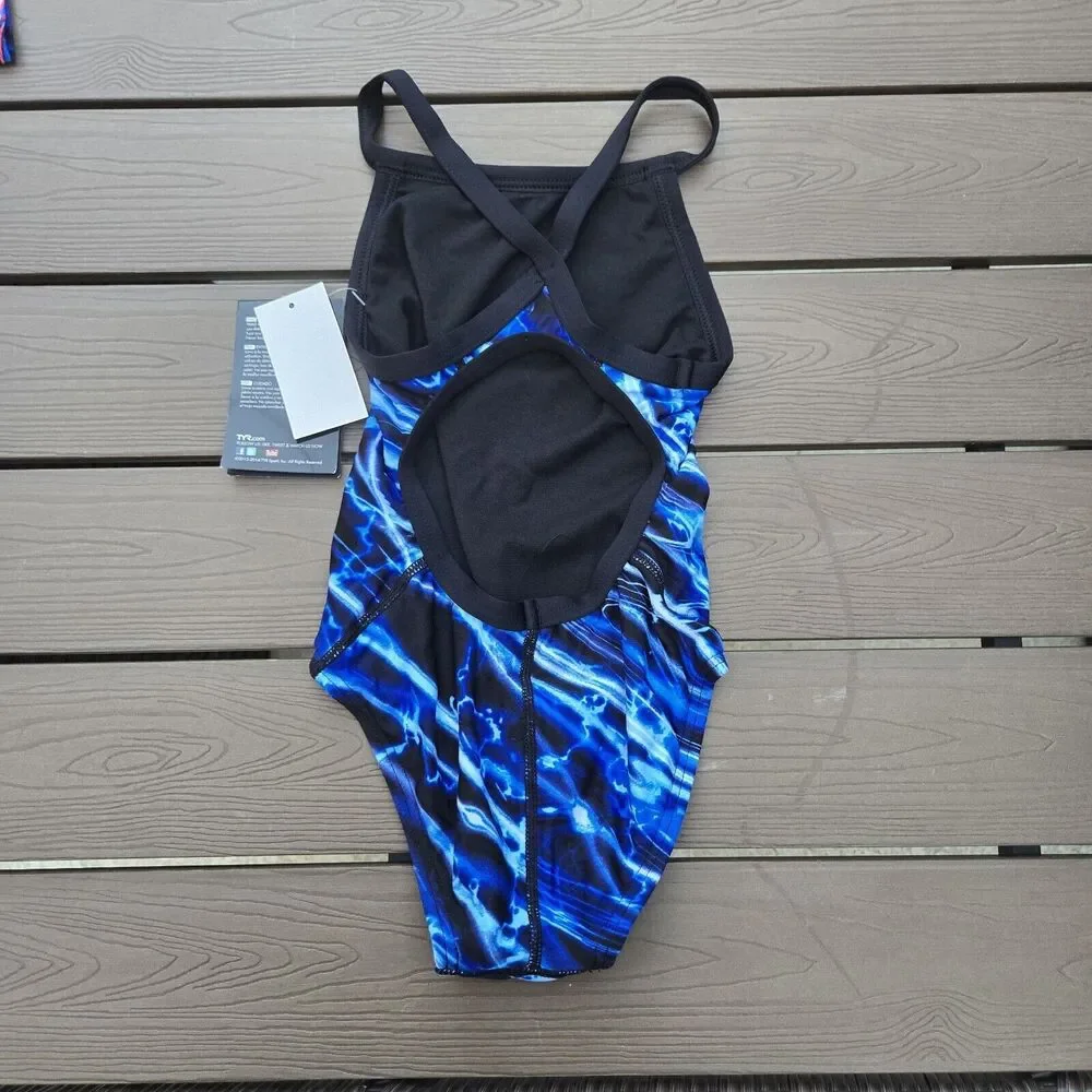 TYR DuraFast Elite Nexus Diamondfit 1 Pc Swim Blue Youth Girl Sz 22 New